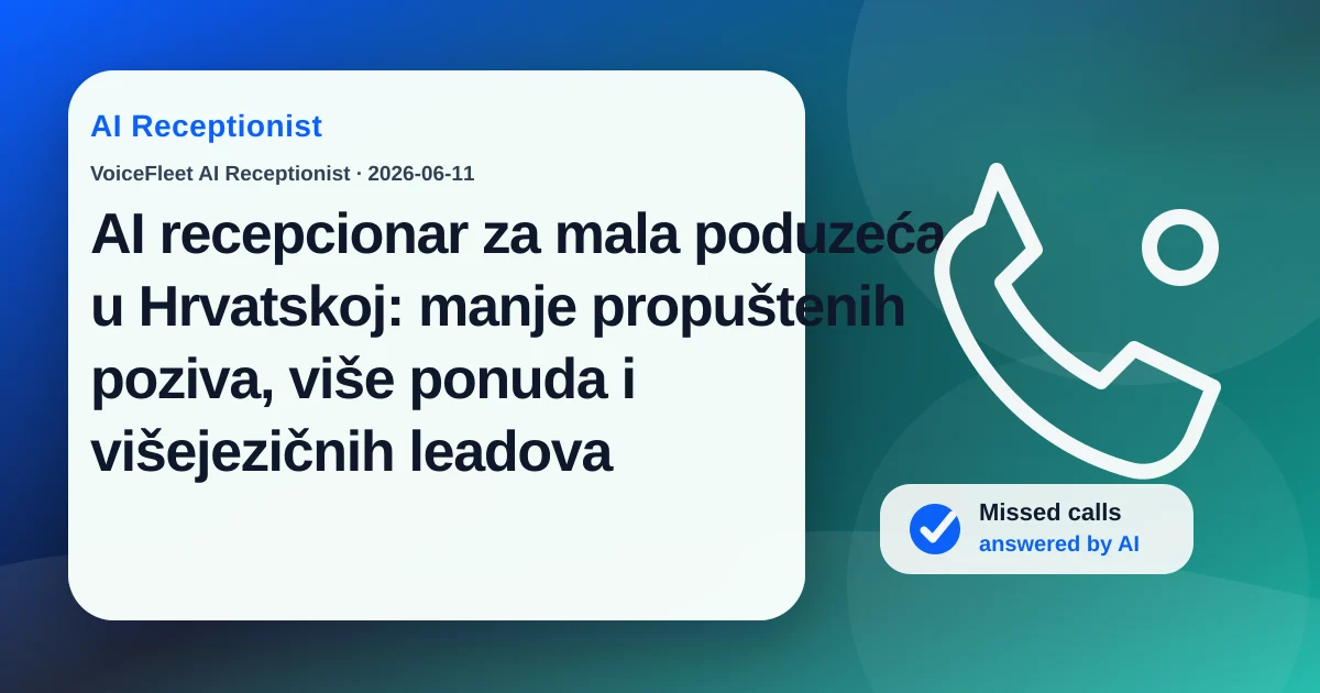 AI recepcionar za mala poduzeća u Hrvatskoj: manje propuštenih poziva, više ponuda i višejezičnih leadova — VoiceFleet blog illustration
