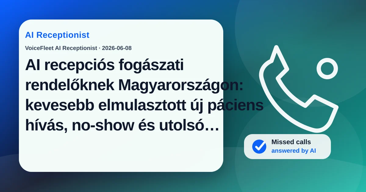 AI recepciós fogászati rendelőknek Magyarországon: kevesebb elmulasztott új páciens hívás, no-show és utolsó pillanatos lemondás — VoiceFleet blog illustration