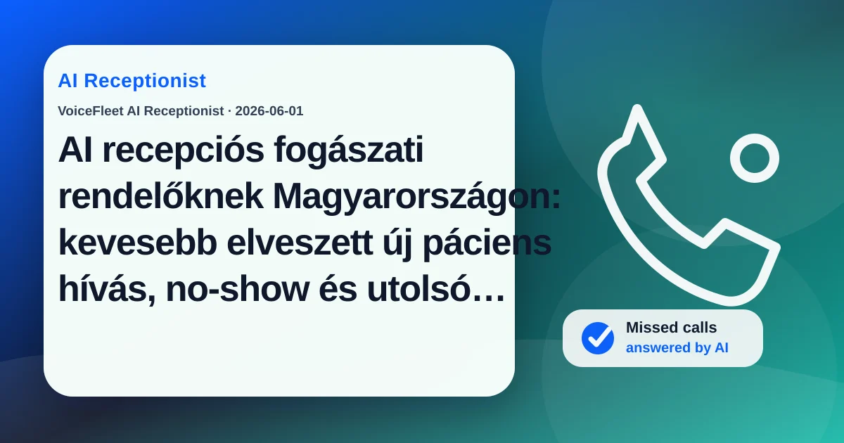 AI recepciós fogászati rendelőknek Magyarországon: kevesebb elveszett új páciens hívás, no-show és utolsó pillanatos lemondás — VoiceFleet blog illustration