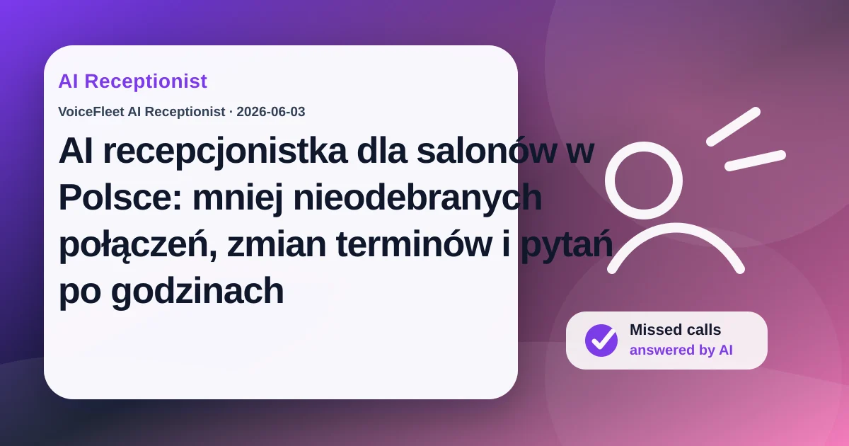 AI recepcjonistka dla salonów w Polsce: mniej nieodebranych połączeń, zmian terminów i pytań po godzinach — VoiceFleet blog illustration