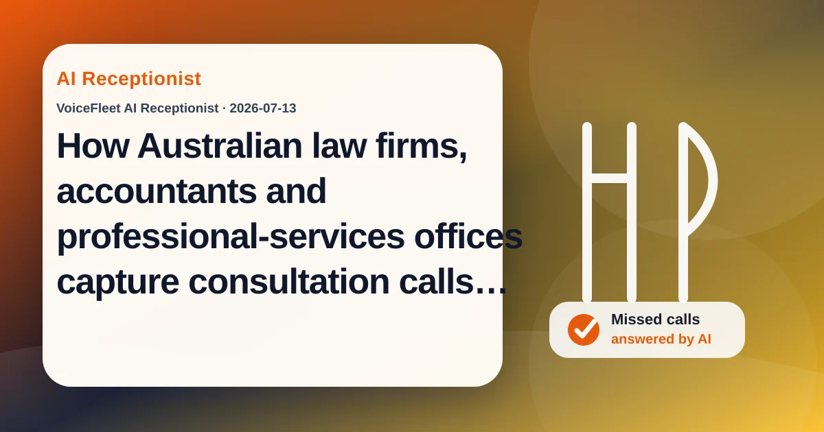 How Australian law firms, accountants and professional-services offices capture consultation calls, pricing requests and multilingual leads with an AI receptionist — VoiceFleet blog illustration