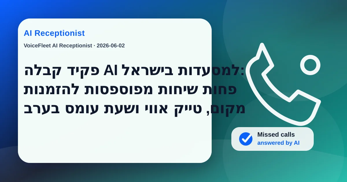 פקיד קבלה AI למסעדות בישראל: פחות שיחות מפוספסות להזמנות מקום, טייק אווי ושעת עומס בערב — VoiceFleet blog illustration