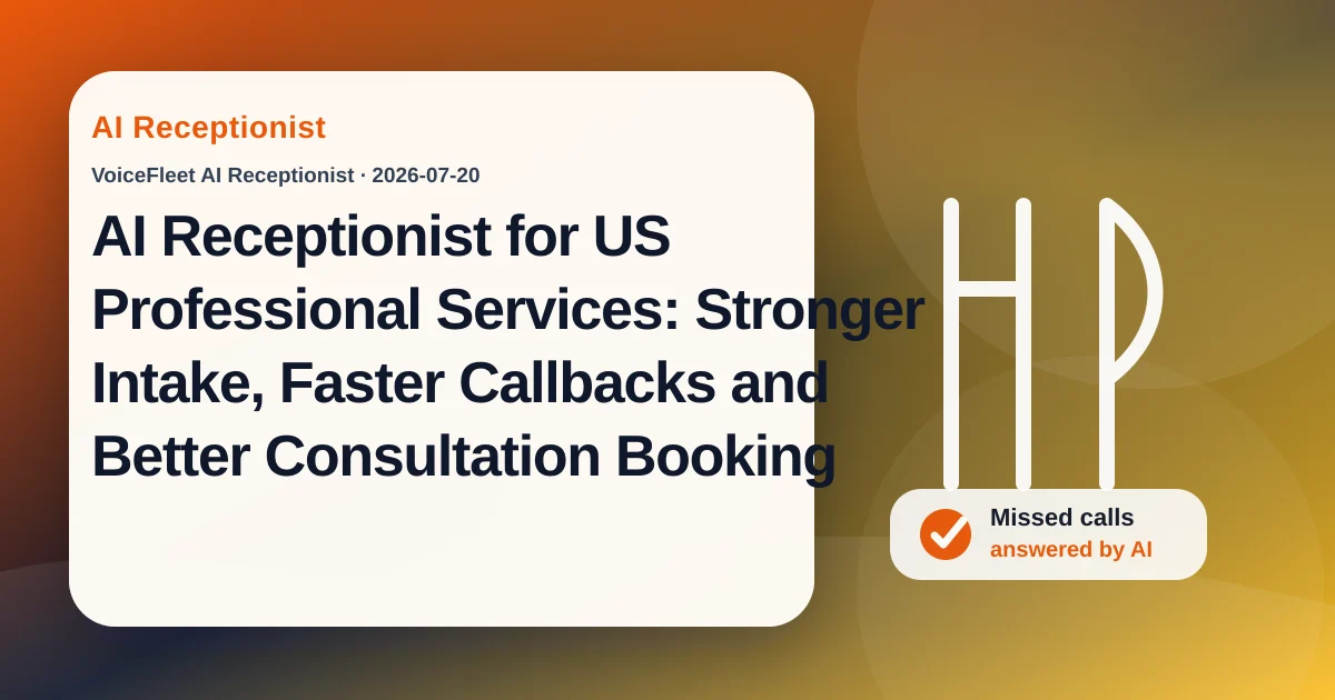 AI Receptionist for US Professional Services: Stronger Intake, Faster Callbacks and Better Consultation Booking — VoiceFleet blog illustration