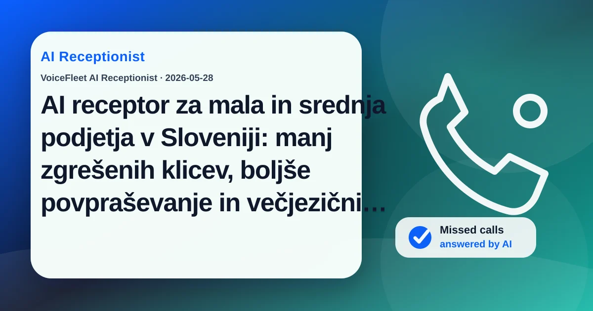 AI receptor za mala in srednja podjetja v Sloveniji: manj zgrešenih klicev, boljše povpraševanje in večjezični leadi — VoiceFleet blog illustration