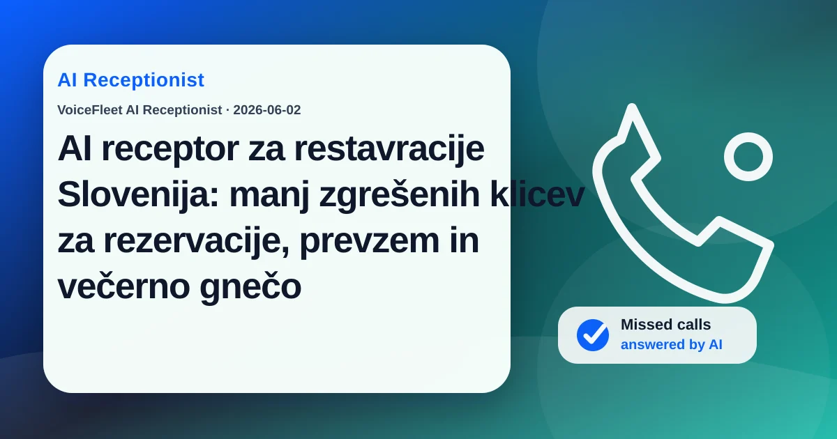 AI receptor za restavracije Slovenija: manj zgrešenih klicev za rezervacije, prevzem in večerno gnečo — VoiceFleet blog illustration