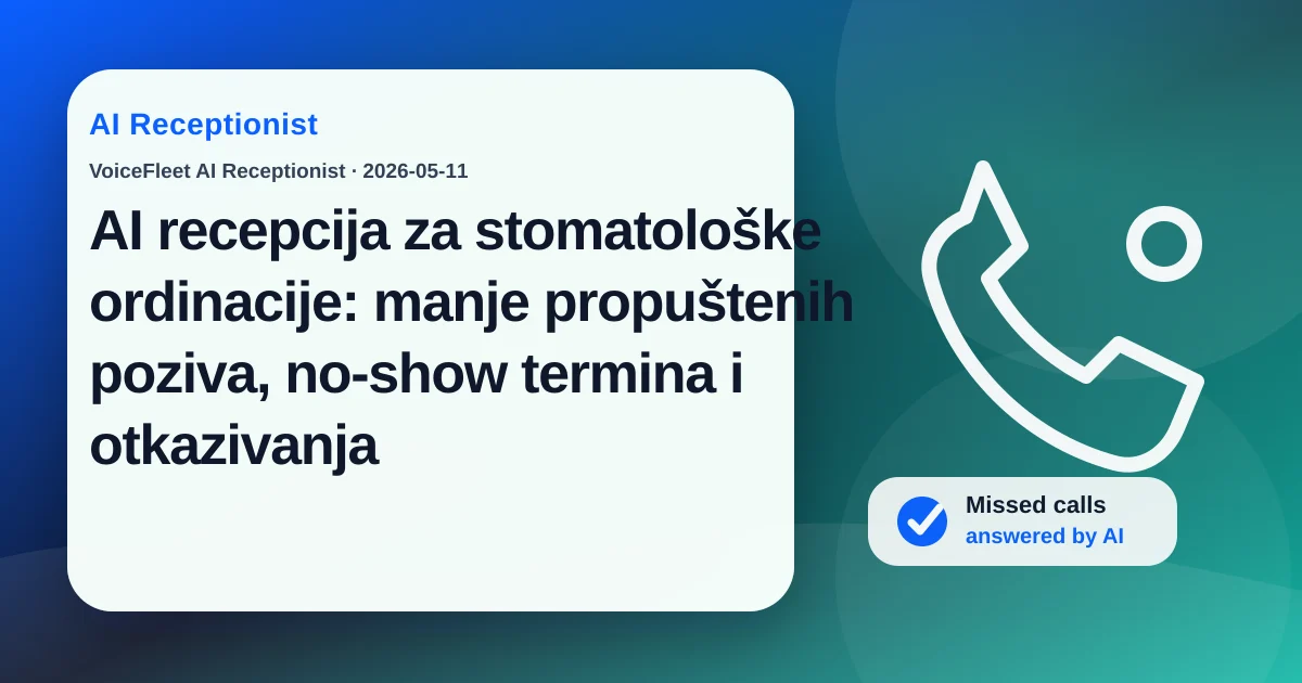 AI recepcija za stomatološke ordinacije: manje propuštenih poziva, no-show termina i otkazivanja — VoiceFleet blog illustration