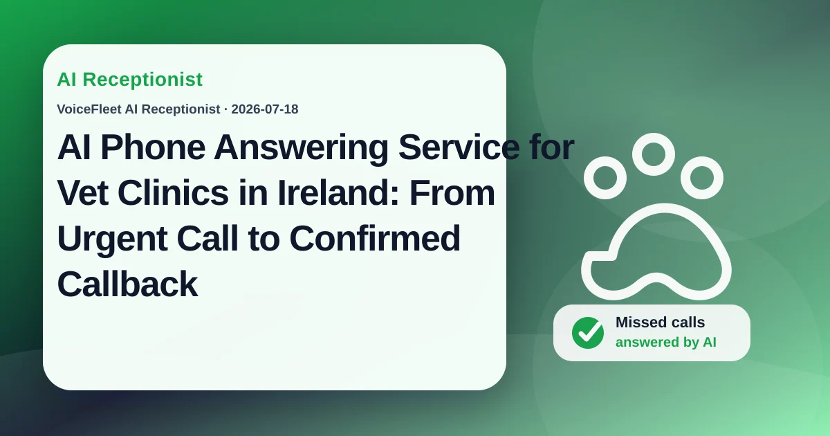 AI Phone Answering Service for Vet Clinics in Ireland: From Urgent Call to Confirmed Callback — VoiceFleet blog illustration