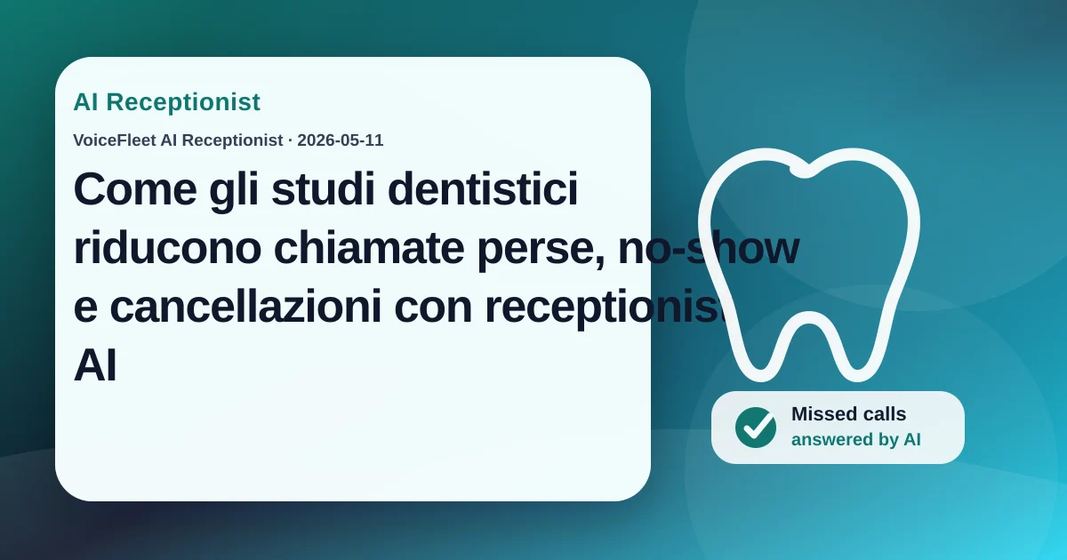 Come gli studi dentistici riducono chiamate perse, no-show e cancellazioni con receptionist AI — VoiceFleet blog illustration