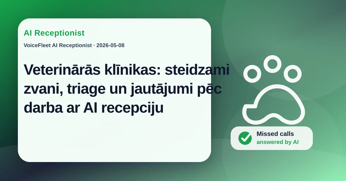 Veterinārās klīnikas: steidzami zvani, triage un jautājumi pēc darba ar AI recepciju — VoiceFleet blog illustration