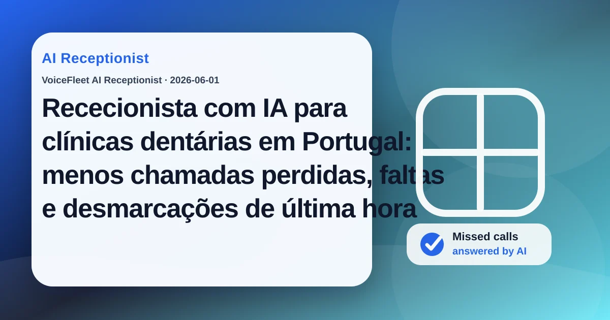 Rececionista com IA para clínicas dentárias em Portugal: menos chamadas perdidas, faltas e desmarcações de última hora — VoiceFleet blog illustration