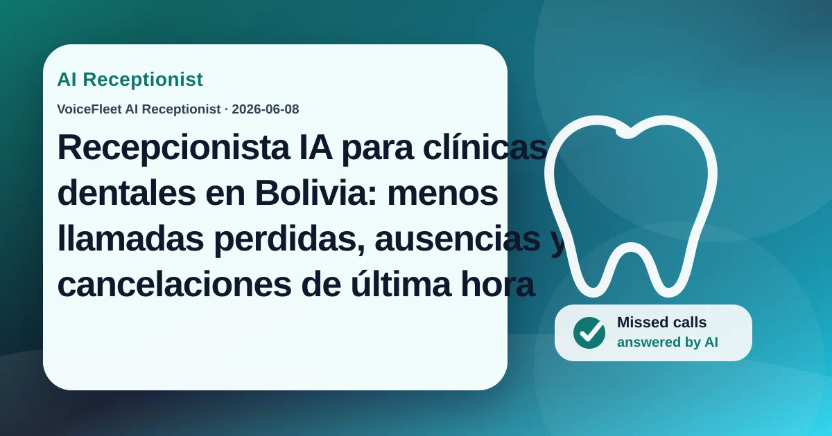 Recepcionista IA para clínicas dentales en Bolivia: menos llamadas perdidas, ausencias y cancelaciones de última hora — VoiceFleet blog illustration