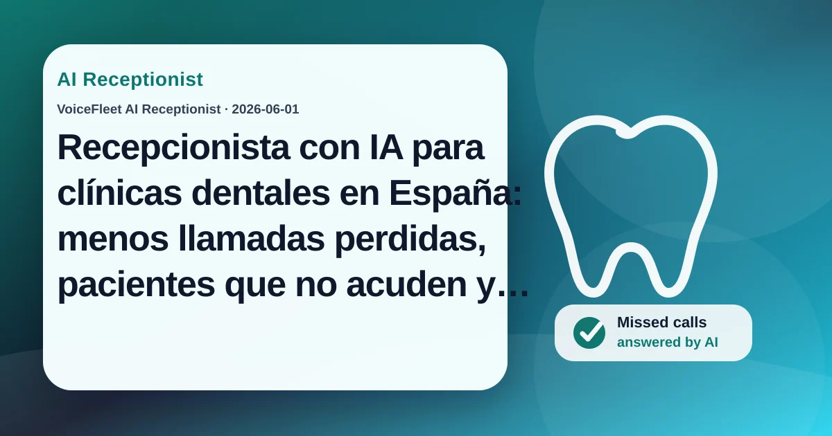 Recepcionista con IA para clínicas dentales en España: menos llamadas perdidas, pacientes que no acuden y cancelaciones de última hora — VoiceFleet blog illustration