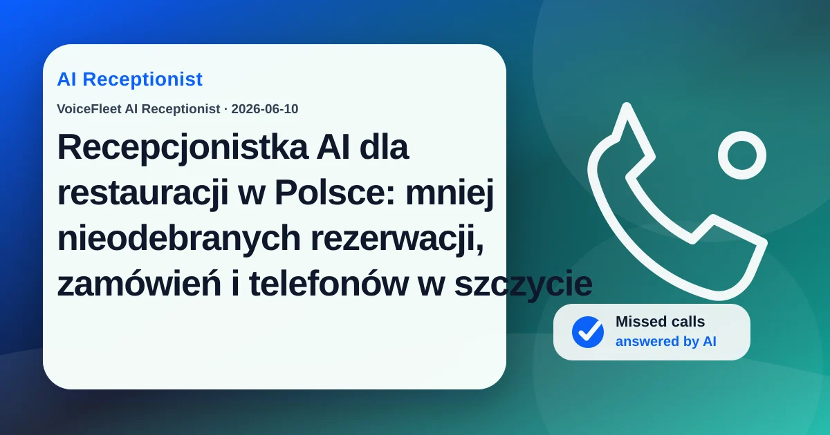 Recepcjonistka AI dla restauracji w Polsce: mniej nieodebranych rezerwacji, zamówień i telefonów w szczycie — VoiceFleet blog illustration