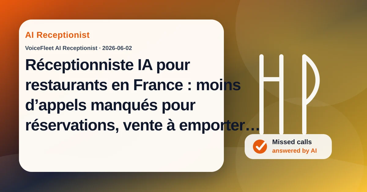 Réceptionniste IA pour restaurants en France : moins d’appels manqués pour réservations, vente à emporter et service du soir — VoiceFleet blog illustration