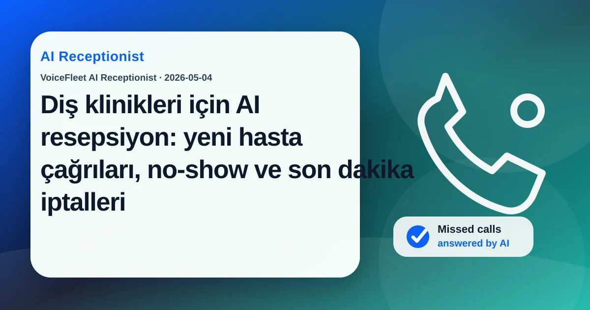 Diş klinikleri için AI resepsiyon: yeni hasta çağrıları, no-show ve son dakika iptalleri — VoiceFleet blog illustration