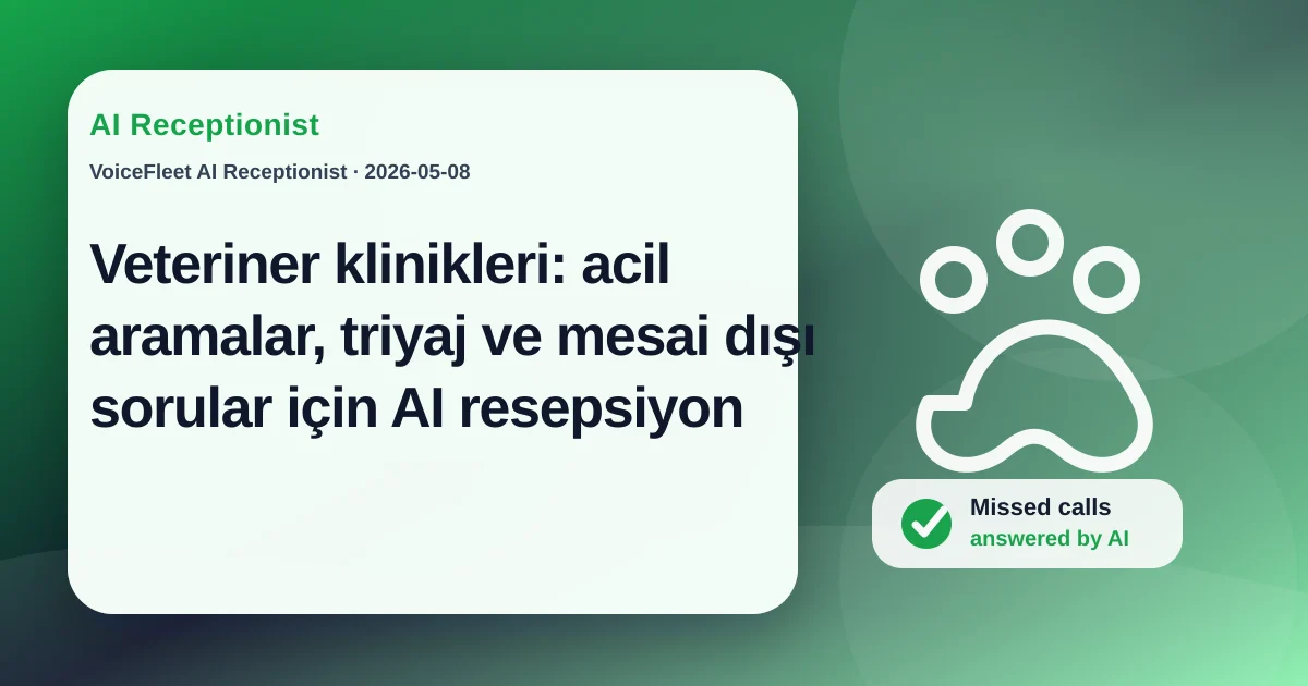 Veteriner klinikleri: acil aramalar, triyaj ve mesai dışı sorular için AI resepsiyon — VoiceFleet blog illustration