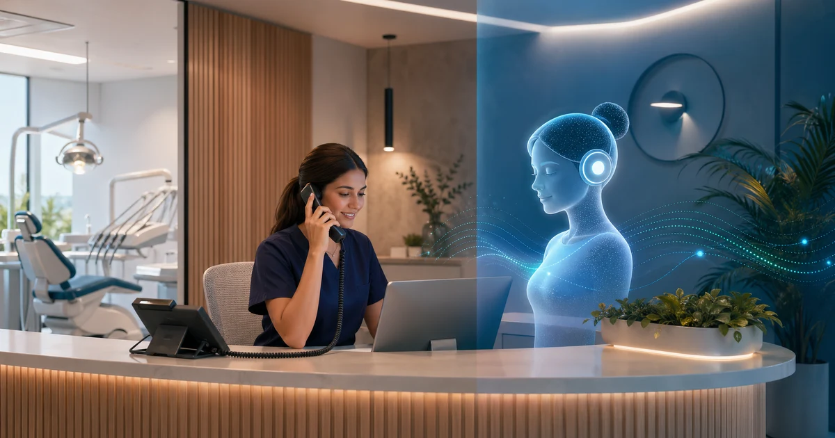 Centralita Virtual vs Recepcionista IA: ¿Qué Necesita tu Consultorio Dental? — VoiceFleet blog illustration