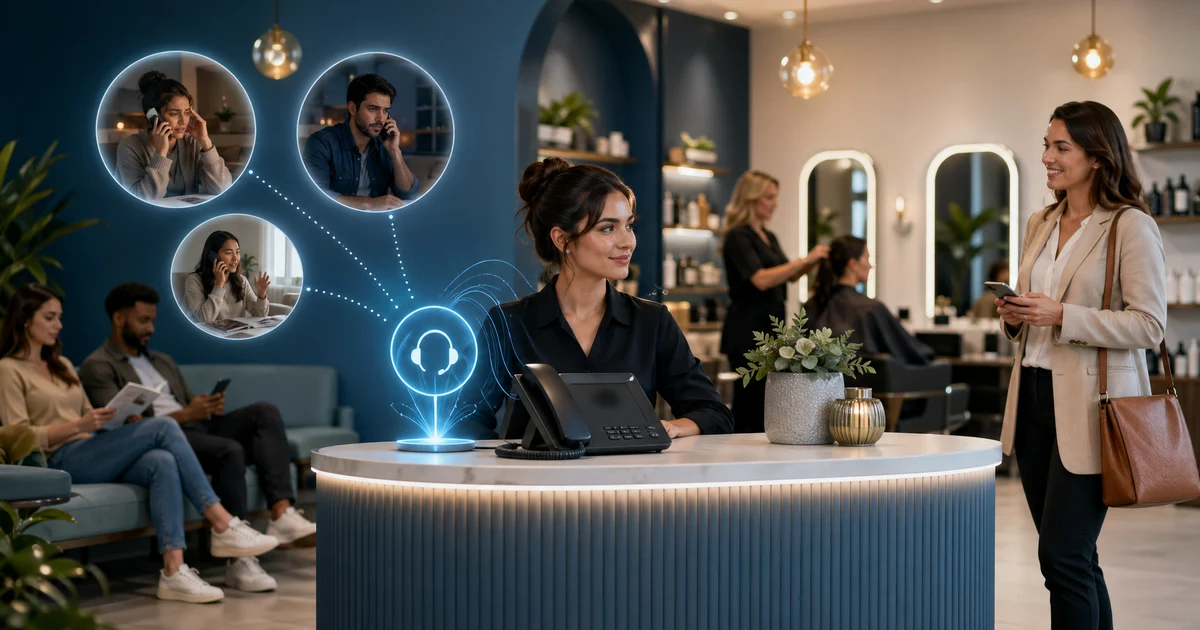 AI recepce pro salony v roce 2026: jak beauty podniky omezují zmeškané hovory, přesuny termínů a dotazy po pracovní době — VoiceFleet blog illustration