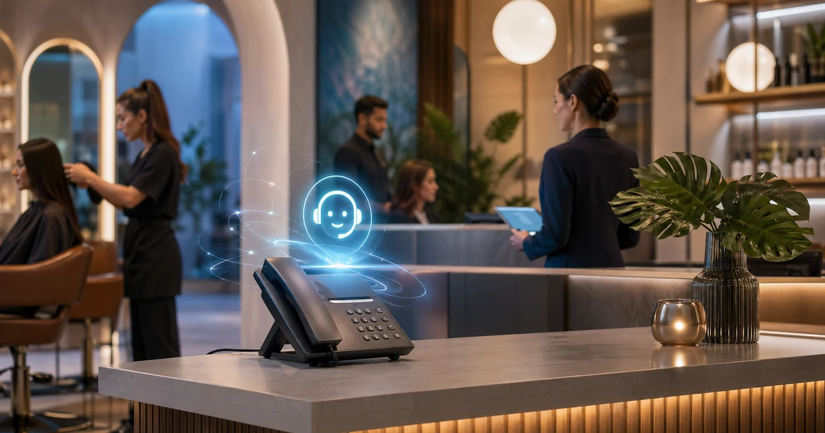 AI recepcija salonams 2026 m.: kaip grožio verslai mažina praleistus skambučius, vizitų perkėlimus ir užklausas po darbo valandų — VoiceFleet blog illustration