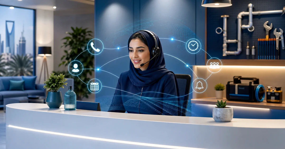موظف استقبال ذكاء اصطناعي للسباكين والكهربائيين: لا تفقد أي عميل في السعودية — VoiceFleet blog illustration