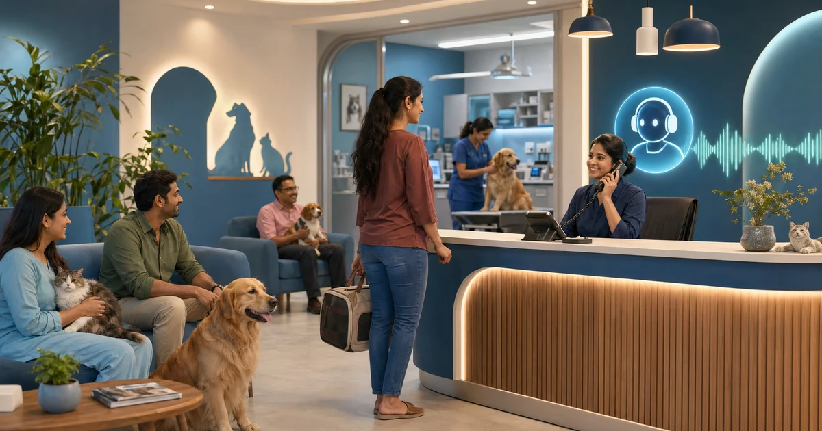भारत में पशु चिकित्सा क्लीनिकों के लिए AI रिसेप्शनिस्ट: हर कॉल का जवाब, हर मरीज़ की देखभाल — VoiceFleet blog illustration