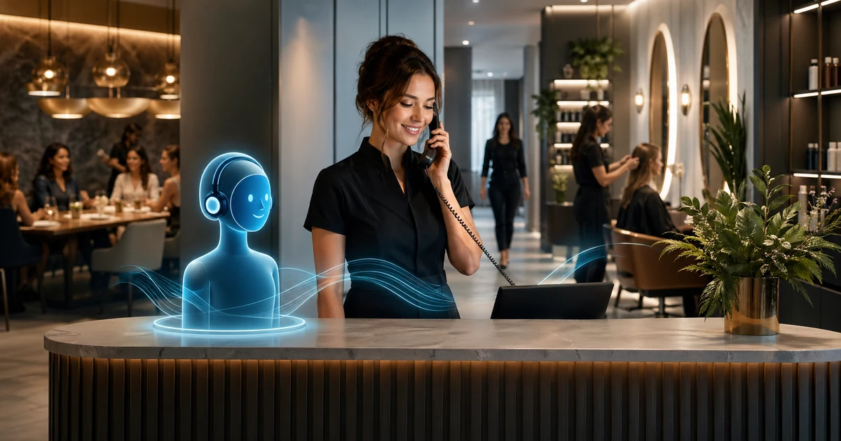 AI-resepsjon for salonger i 2026: hvordan norske beautybedrifter reduserer tapte bookinganrop, ombookinger og henvendelser etter stengetid — VoiceFleet blog illustration