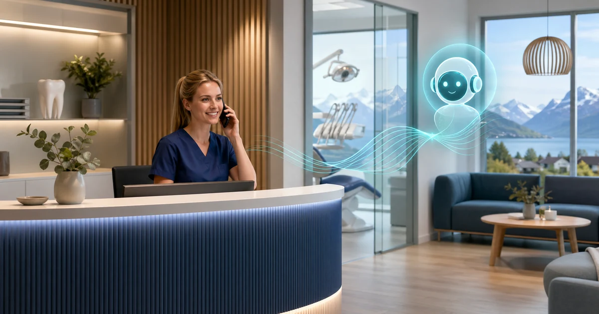 AI-resepsjonist for tannklinikker i Norge: Spar tid, behold pasienter og øk omsetningen — VoiceFleet blog illustration