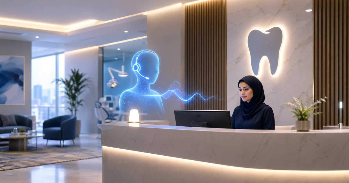 كيف يمكن لعيادات الأسنان في المملكة العربية السعودية التوقف عن فقدان مكالمات المرضى الجدد مع موظف استقبال يعمل بالذكاء الاصطناعي — VoiceFleet blog illustration