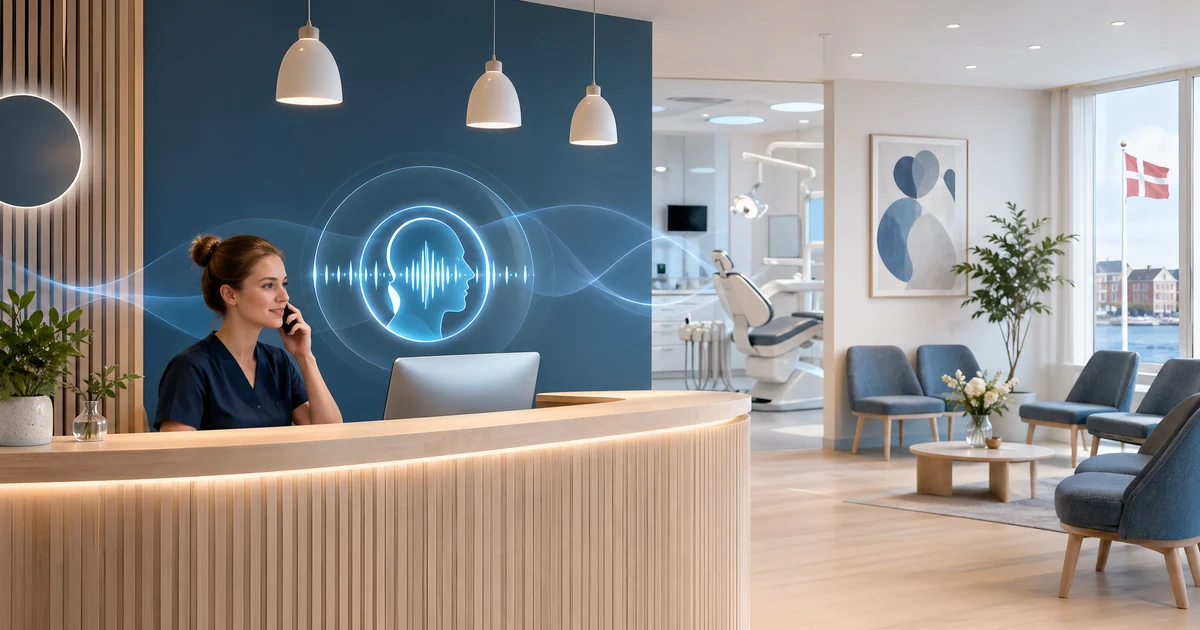 Sådan reducerer en AI-receptionist udeblivelser i tandklinikker i Danmark — VoiceFleet blog illustration