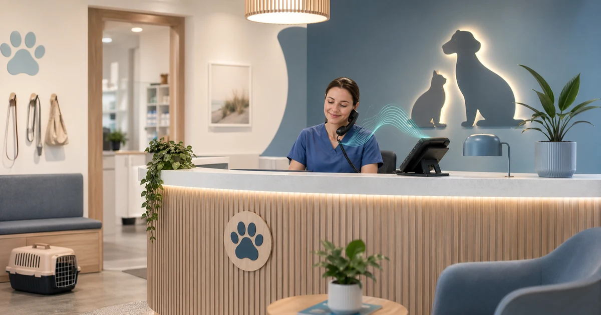 Hvorfor dyrlægeklinikker i Danmark har brug for en AI-receptionist i 2026 — VoiceFleet blog illustration