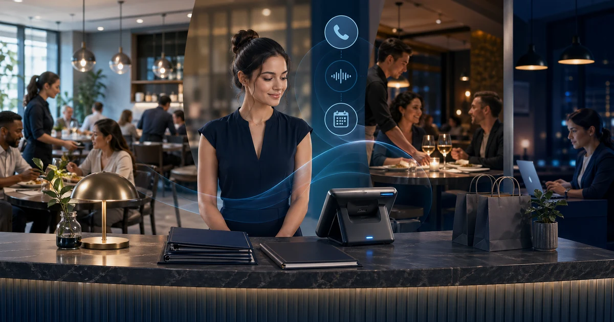 Hvordan restauranter i Danmark kan stoppe med at miste spidsbelastningsreservationer og takeaway-bestillinger med en AI-receptionist — VoiceFleet blog illustration