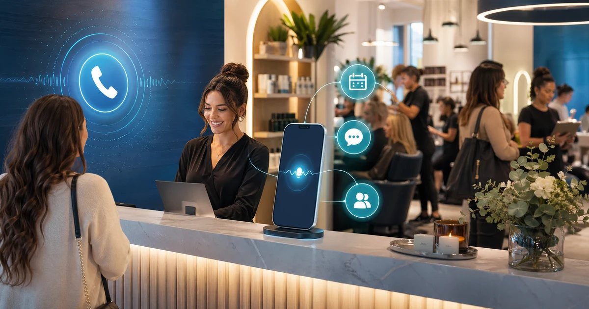 Hvordan saloner i Danmark kan stoppe med at miste spidsbelastningsbookinger, chatteemner og udeblivelser med en AI-receptionist — VoiceFleet blog illustration