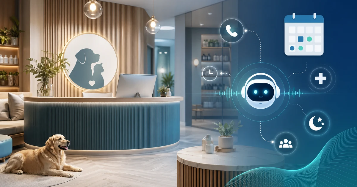 AI-vastaanotto eläinklinikoille vuonna 2026: miten klinikat hoitavat kiireelliset ajanvarauspuhelut, alkuvaiheen triagen ja lemmikinomistajien yhteydenotot aukioloajan jälkeen — VoiceFleet blog illustration