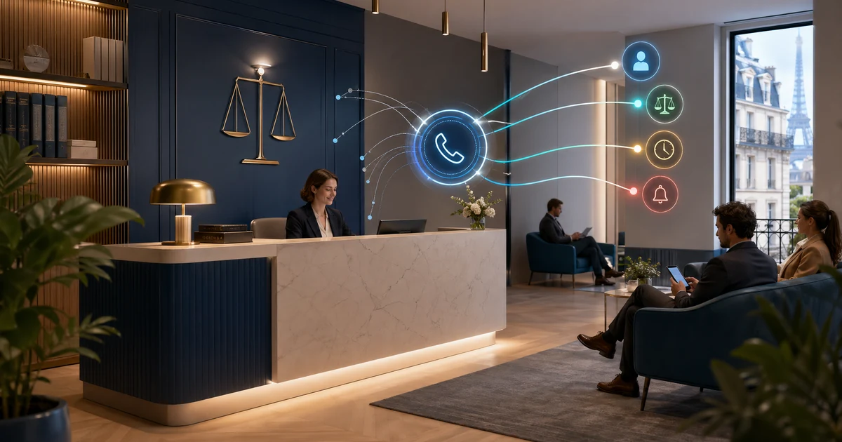 Réceptionniste IA pour cabinets d'avocats en France : ne plus perdre les appels de nouveaux dossiers — VoiceFleet blog illustration
