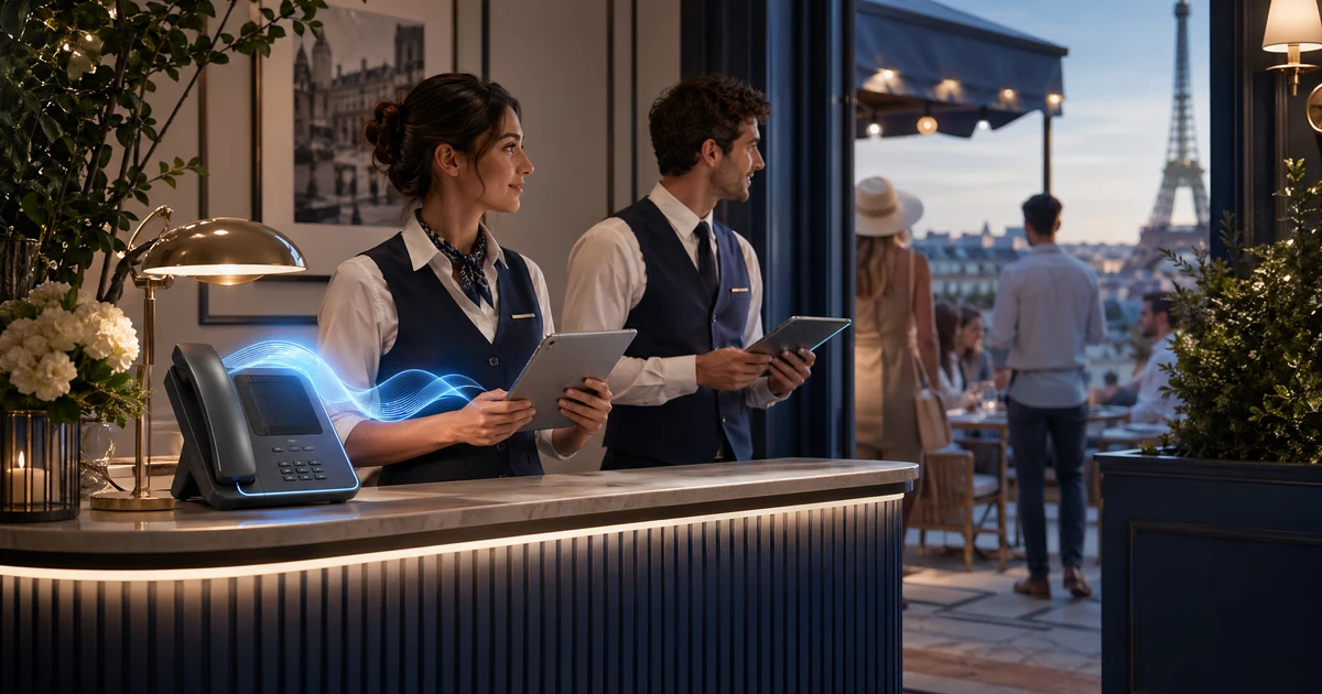 Restaurants en France : comment une réceptionniste IA réduit les no-shows, gère la terrasse et sécurise les services — VoiceFleet blog illustration