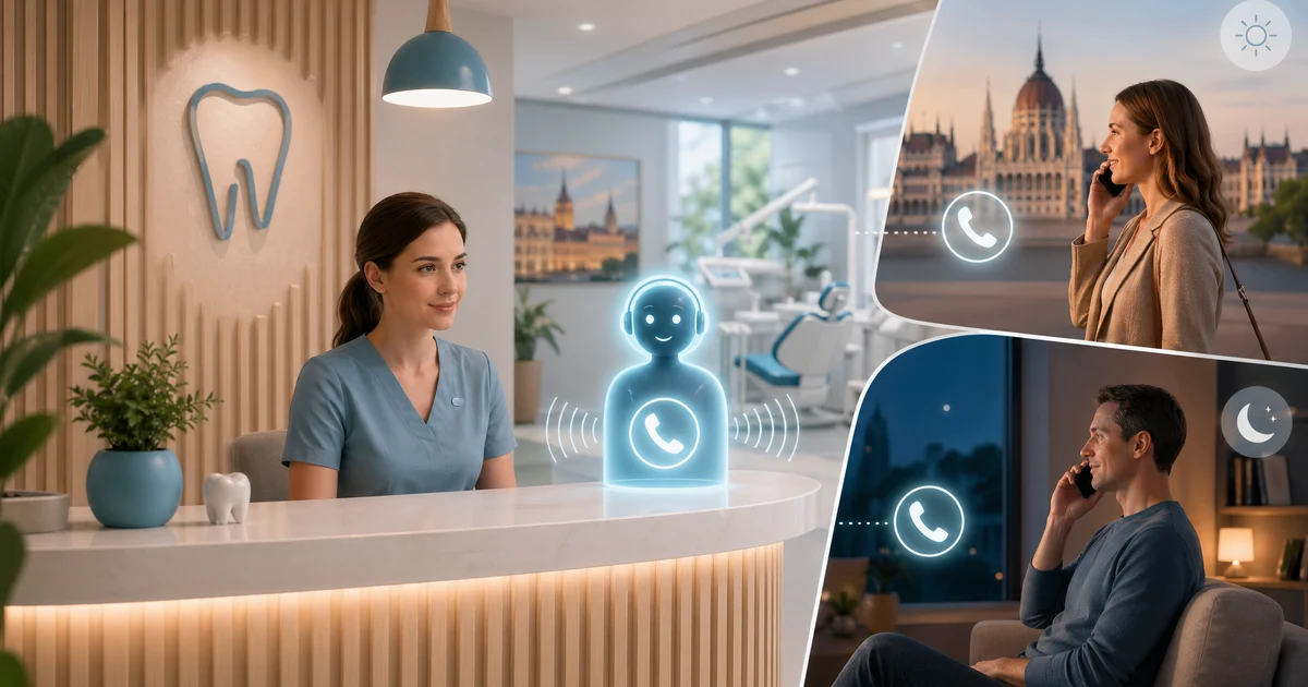 Hogyan akadályozhatják meg a magyarországi fogászati klinikák az új betegek hívásait egy mesterséges intelligencia recepcióssal? — VoiceFleet blog illustration