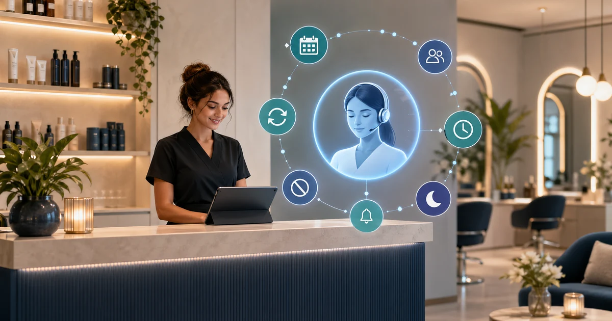Come saloni e attività beauty riducono nel 2026 chiamate perse, spostamenti appuntamenti e richieste fuori orario con una receptionist AI — VoiceFleet blog illustration