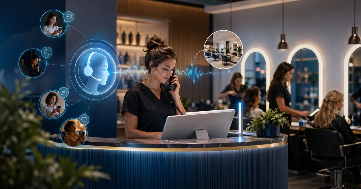 Come i saloni in Italia possono smettere di perdere prenotazioni nelle ore di punta, contatti in chat e mancate presentazioni con un receptionist AI — VoiceFleet blog illustration