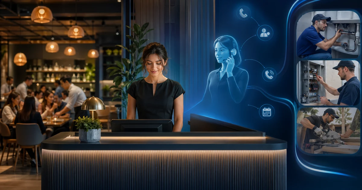 AI-resepsjon for håndverkere og feltservice i 2026: hvordan bedrifter reduserer tapte tilbud, hastejobber og forsinkede tilbakeanrop — VoiceFleet blog illustration