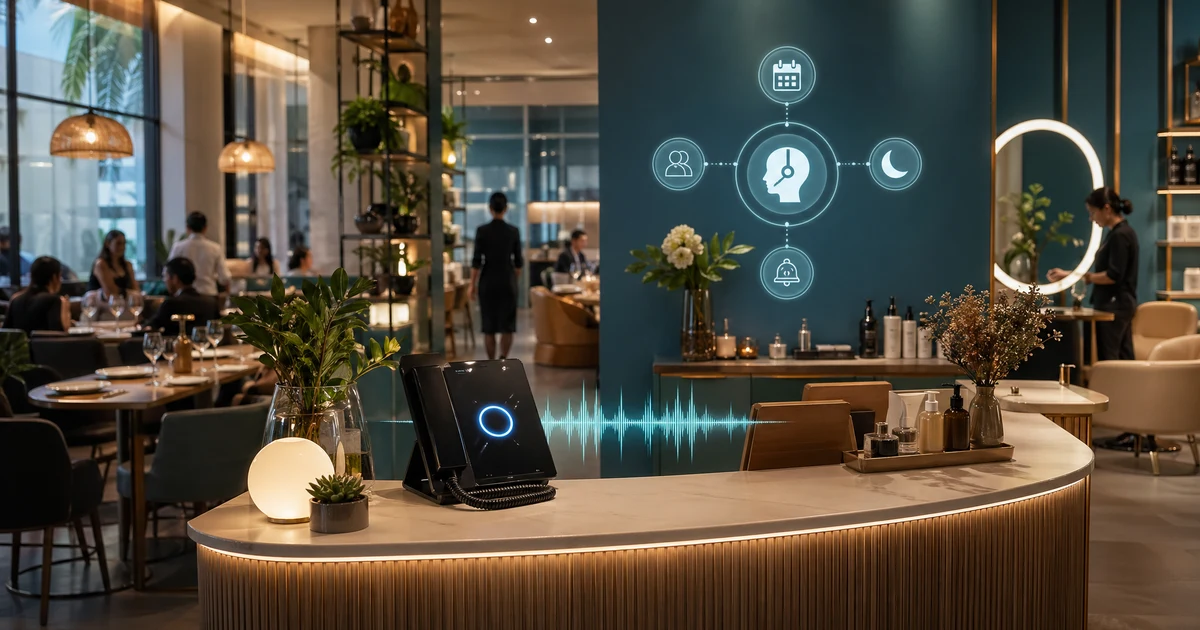 Hvordan salonger og beauty-bedrifter i 2026 reduserer tapte bookingsamtaler, ombookinger og henvendelser etter stengetid med en AI-resepsjonist — VoiceFleet blog illustration