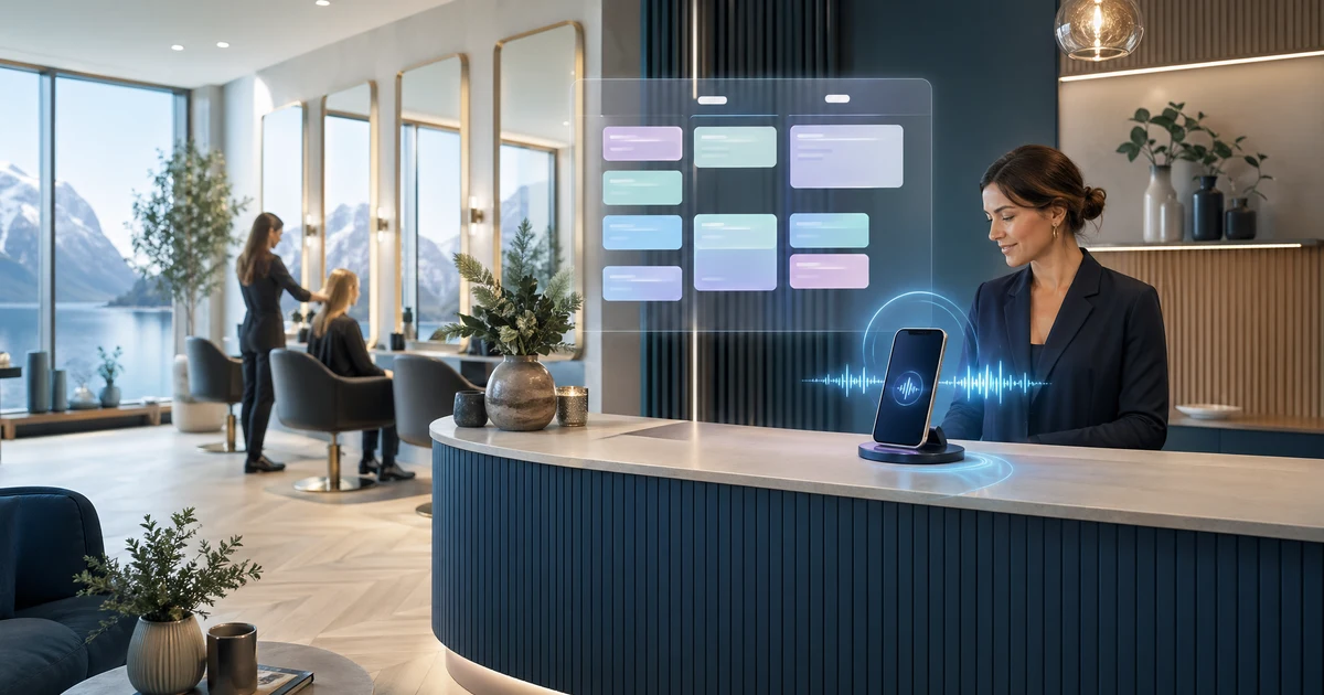 AI-Resepsjonist for Frisørsalonger i Norge: Komplett Guide 2026 — VoiceFleet blog illustration