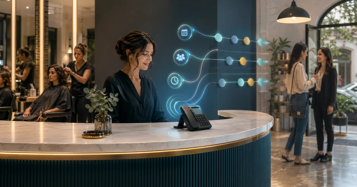 Recepcionista IA para peluquerías en Argentina: cómo reducir llamadas perdidas, reprogramaciones y huecos de agenda en 2026 — VoiceFleet blog illustration