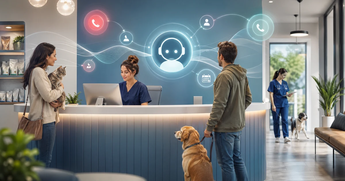 AI recepcia pre veterinárne kliniky v roku 2026: ako zvládať urgentné hovory, prvotnú triáž a otázky majiteľov po ordinačných hodinách — VoiceFleet blog illustration